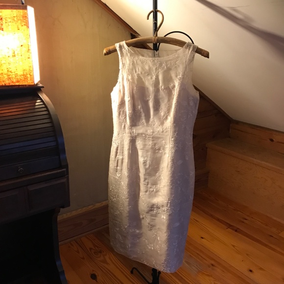 Ann Taylor Beige Cream Lace Silk Shift Dress, EUC, 2 - Picture 2 of 12